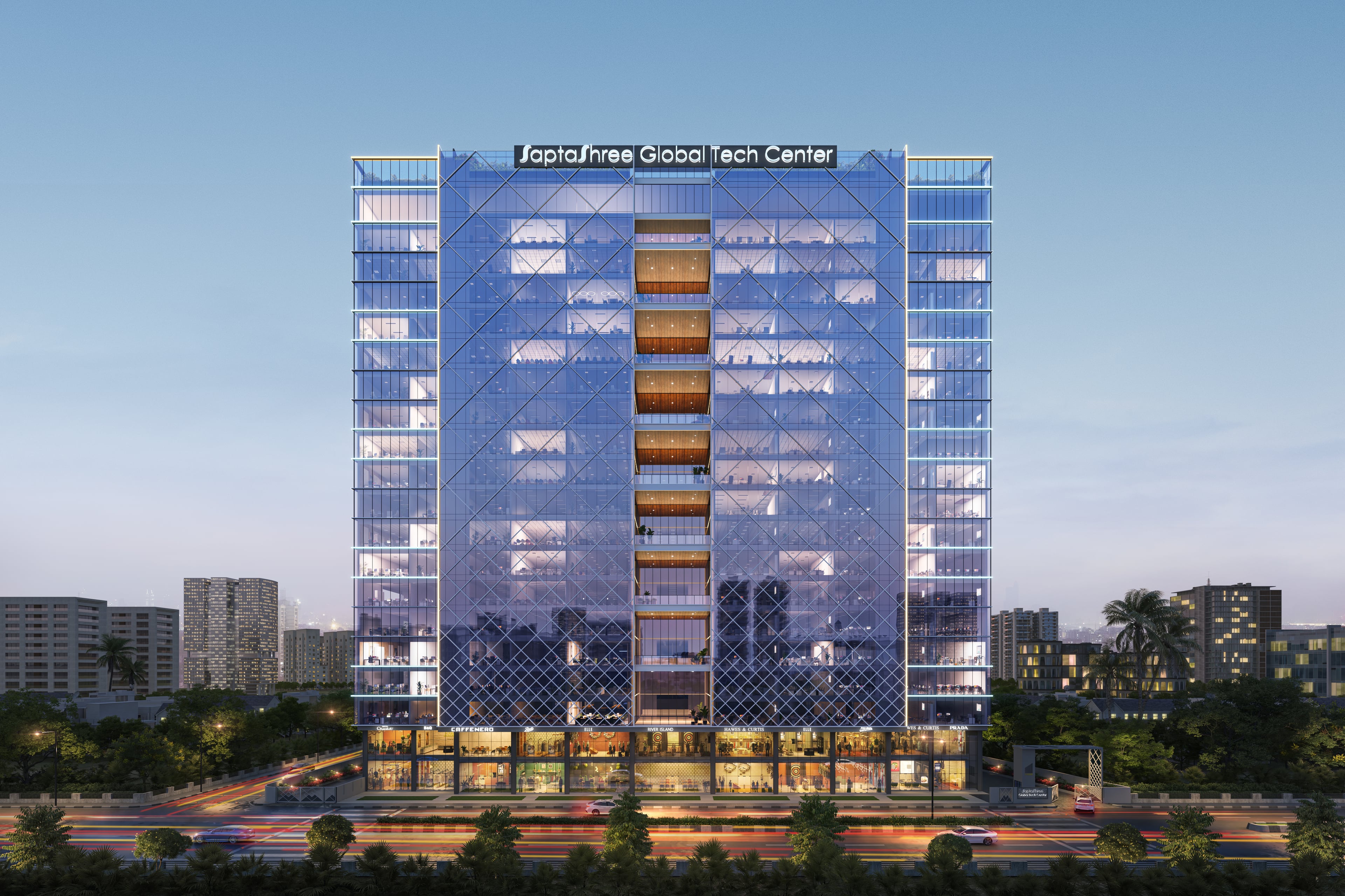 Saptashree — Road Side Front Night View