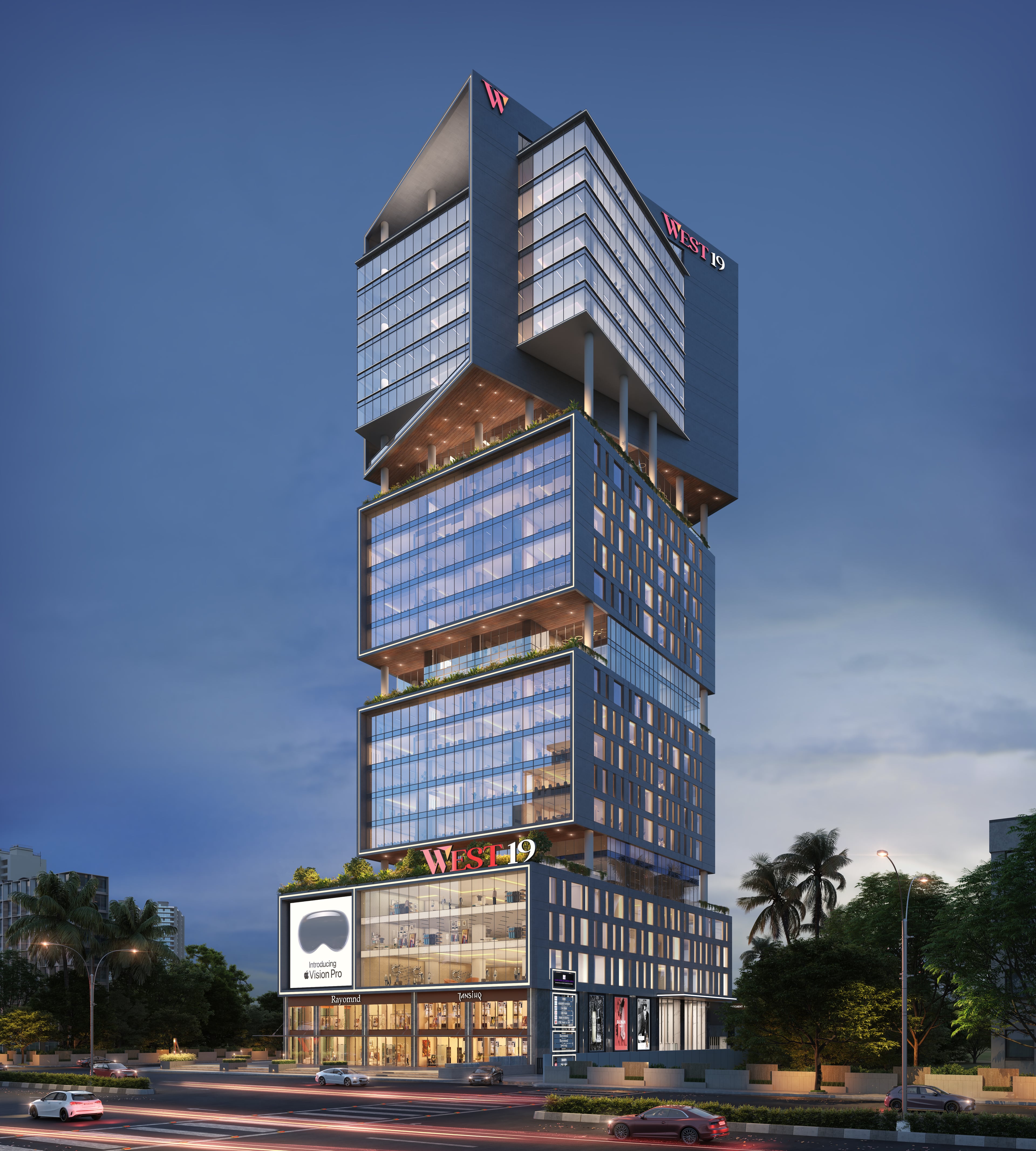 West 19 Commercial — Road Side Night Vew
